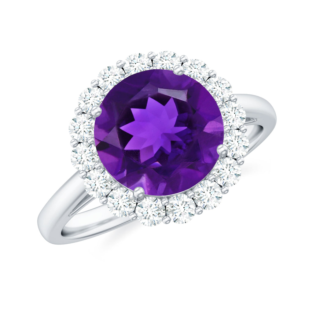 2.25 CT Amethyst Engagement Ring with Moissanite Halo