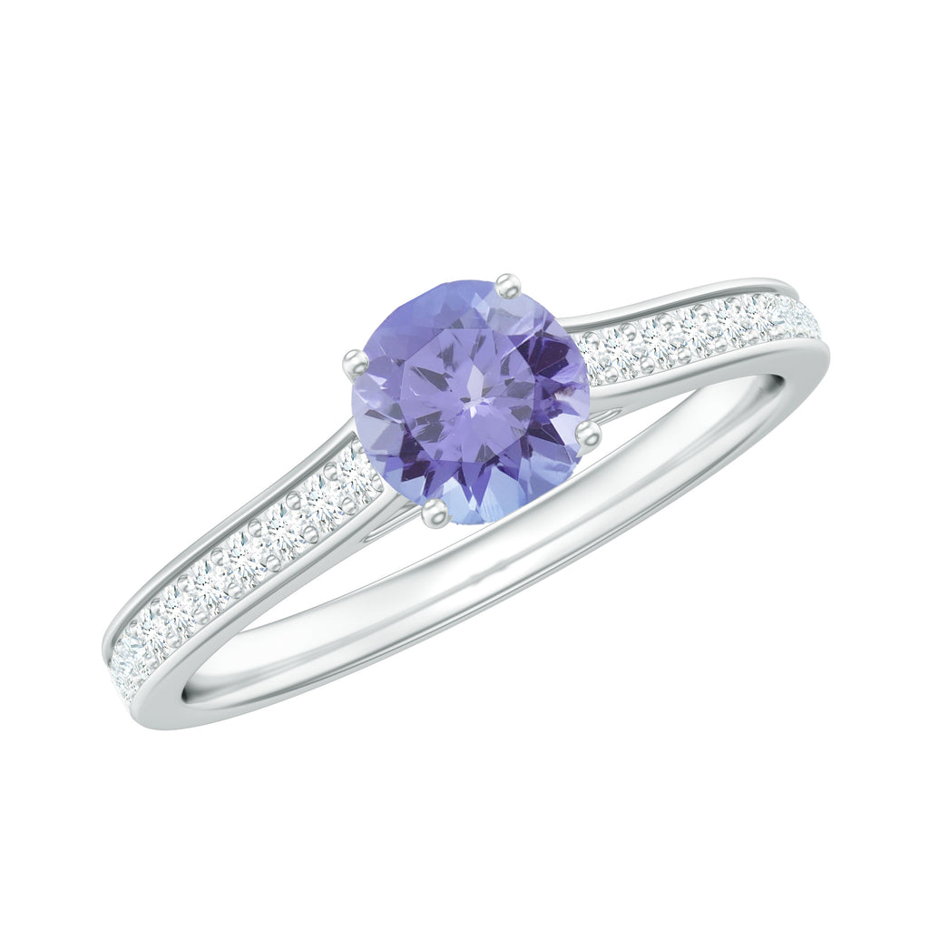 Engagement Ring with Tanzanite and Diamond Side Stones