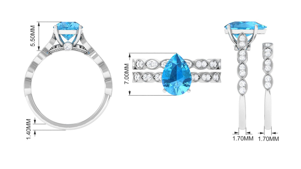 1.50 CT Swiss Blue Topaz and Moissanite Engagement Ring Set Swiss Blue Topaz - ( AAA ) - Quality - Rosec Jewels