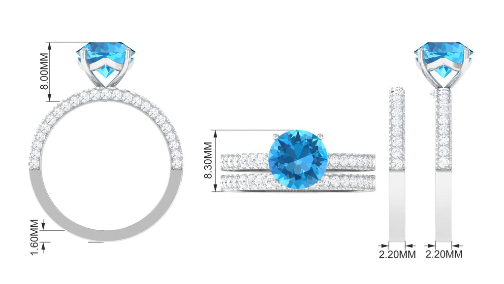 Swiss Blue Topaz and Moissanite Wedding Ring Set Swiss Blue Topaz - ( AAA ) - Quality - Rosec Jewels