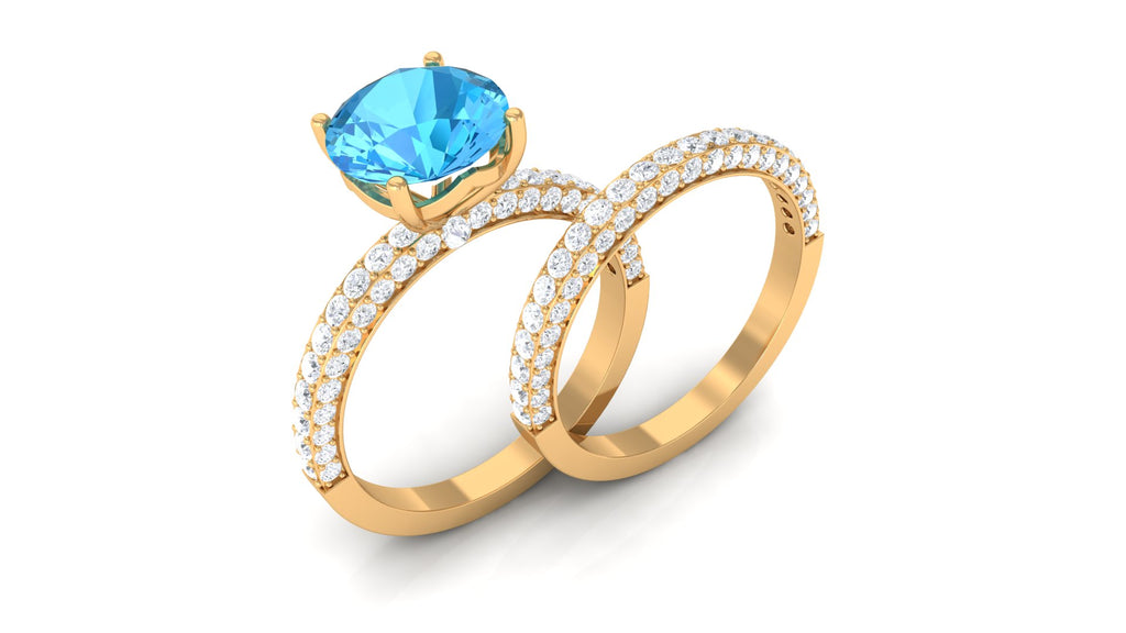 Swiss Blue Topaz and Moissanite Wedding Ring Set Swiss Blue Topaz - ( AAA ) - Quality - Rosec Jewels