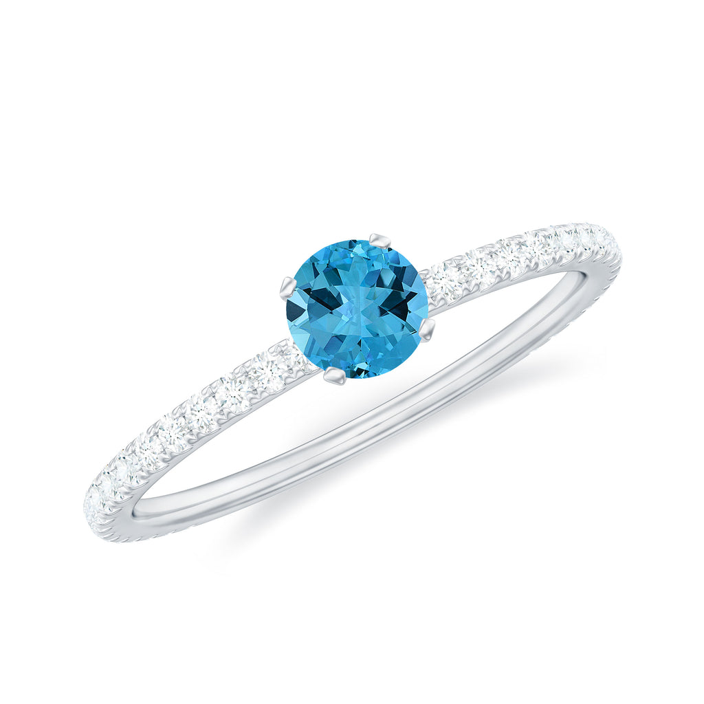 Swiss Blue Topaz Solitaire and Diamond Side Stone Ring Swiss Blue Topaz - ( AAA ) - Quality - Rosec Jewels