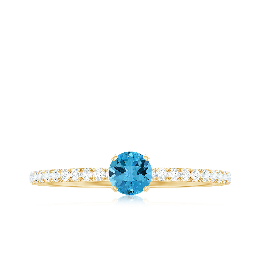 Swiss Blue Topaz Solitaire and Diamond Side Stone Ring Swiss Blue Topaz - ( AAA ) - Quality - Rosec Jewels