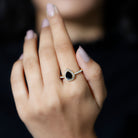 Minimal Created Black Diamond Engagement Ring with Diamond Accent Lab Created Black Diamond - ( AAAA ) - Quality - Rosec Jewels