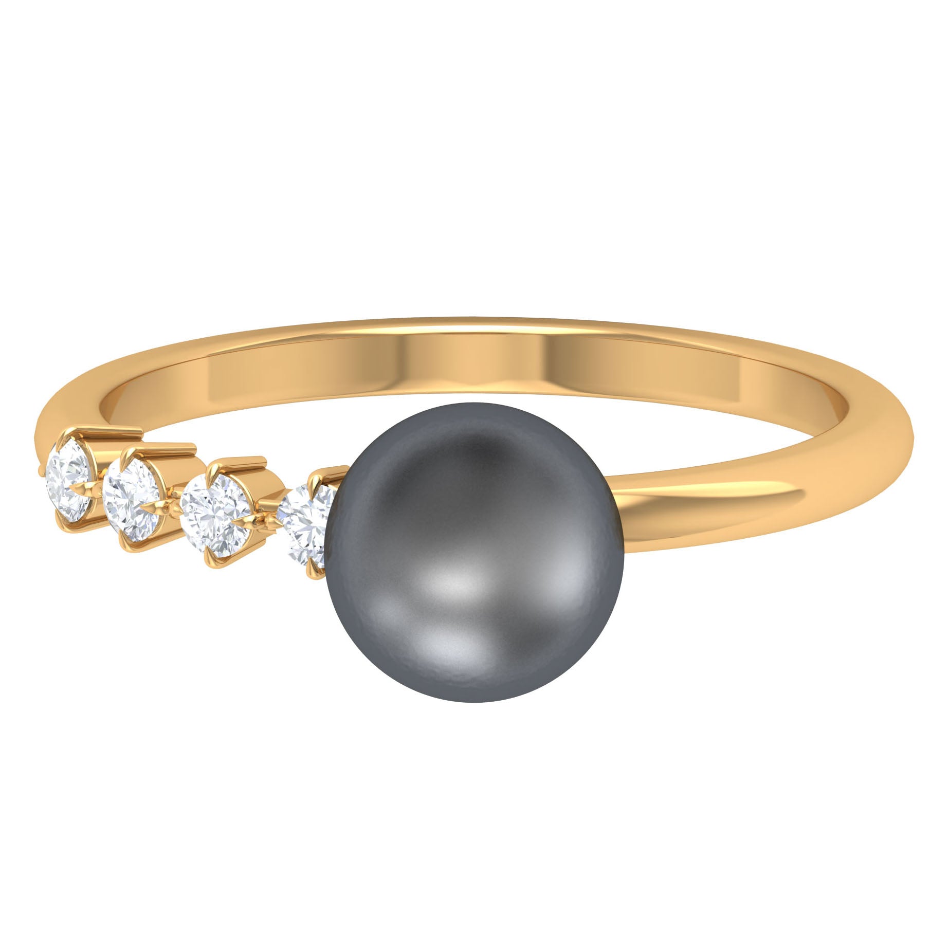Designer Tahitian Pearl Solitaire Engagement Ring with Diamond Tahitian pearl - ( AAA ) - Quality - Rosec Jewels
