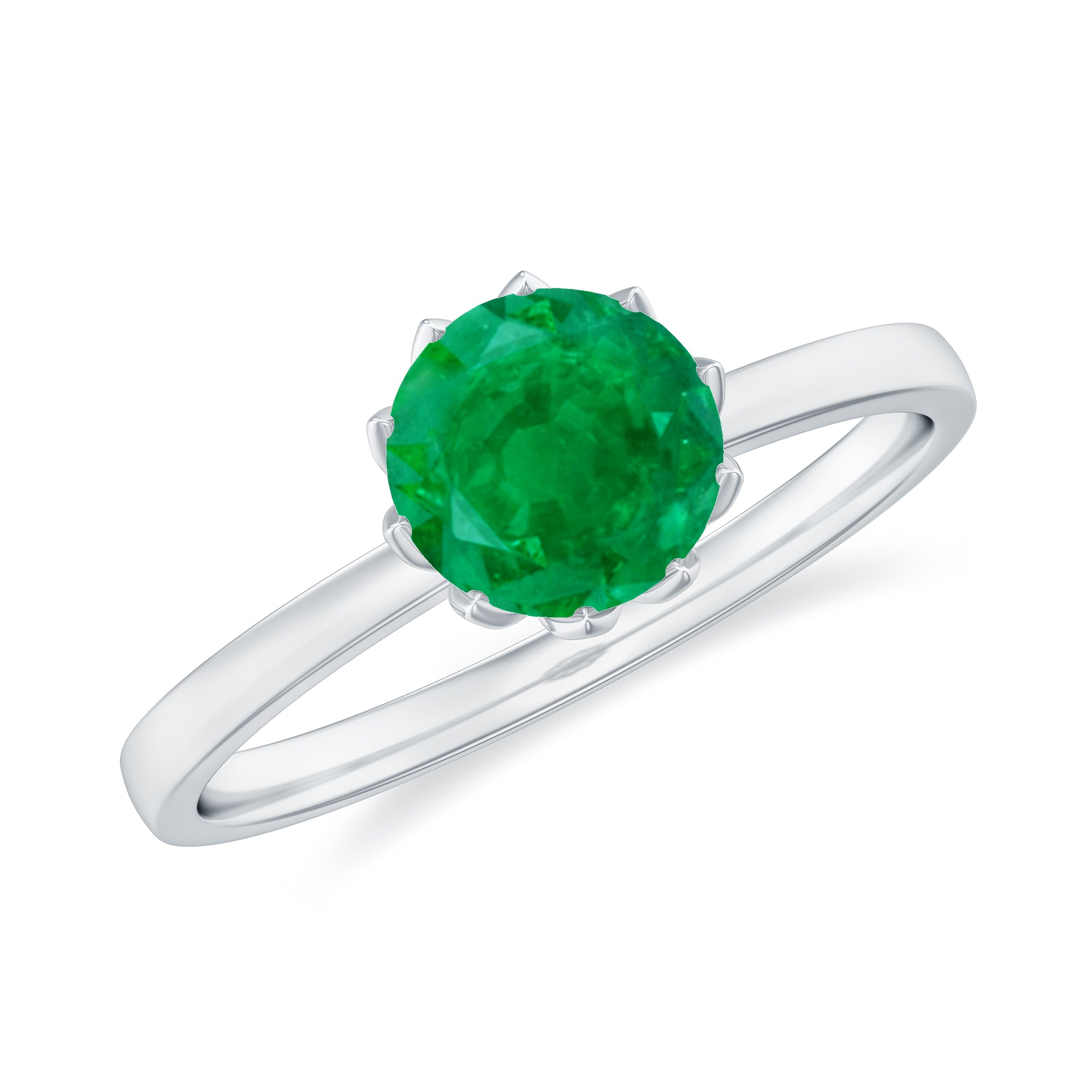 3/4 CT Solitaire Emerald Ring in Lotus Basket Setting Emerald - ( AAA ) - Quality - Rosec Jewels