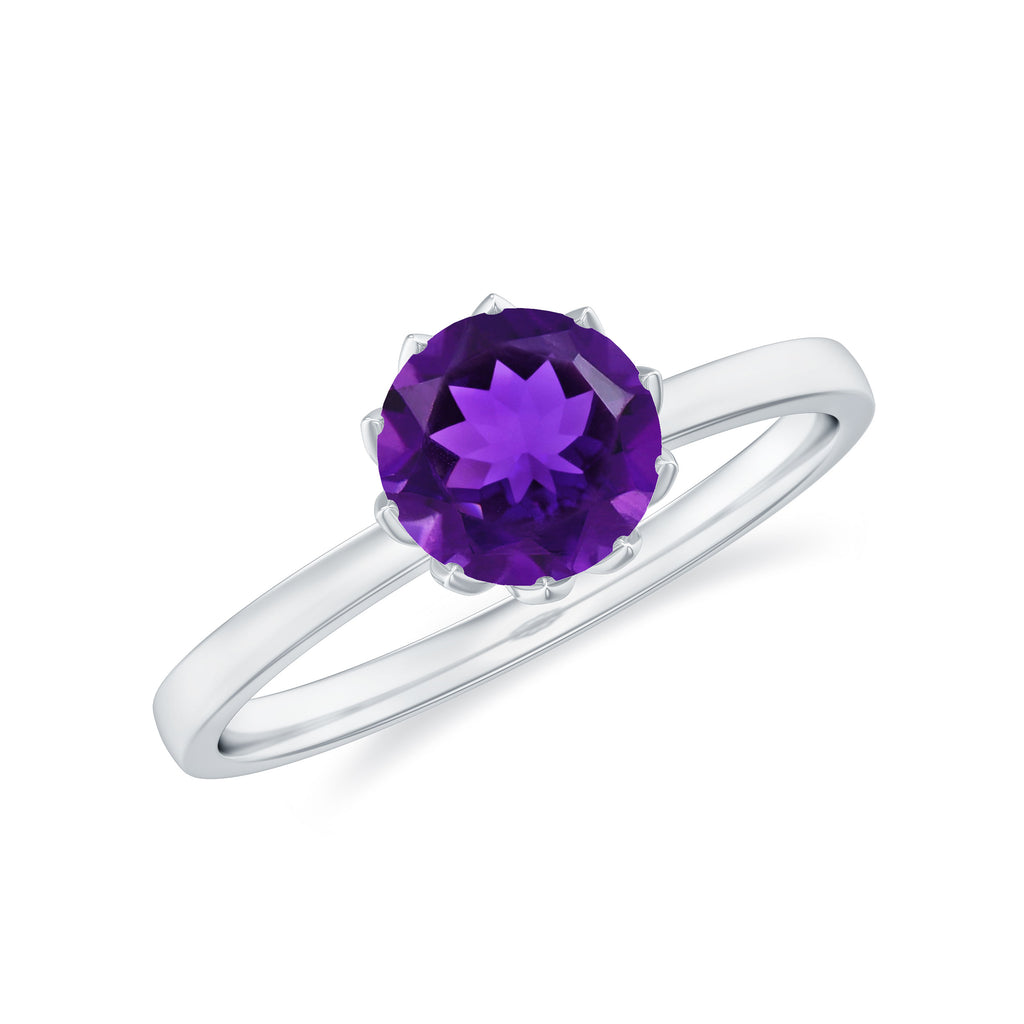 Real Amethyst Solitaire Ring in Lotus Basket Setting
