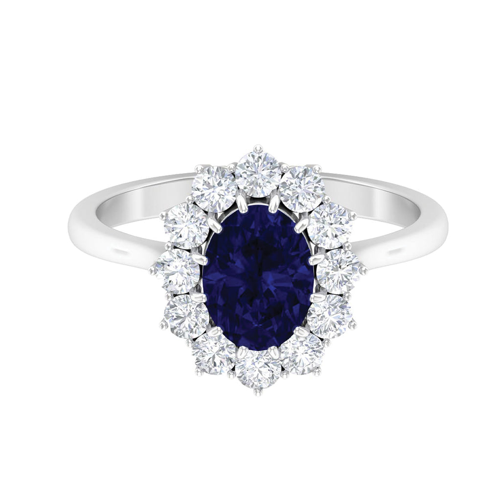 2.50 CT Created Blue Sapphire Solitaire Ring with Diamond Accent Lab Created Blue Sapphire - ( AAAA ) - Quality - Rosec Jewels