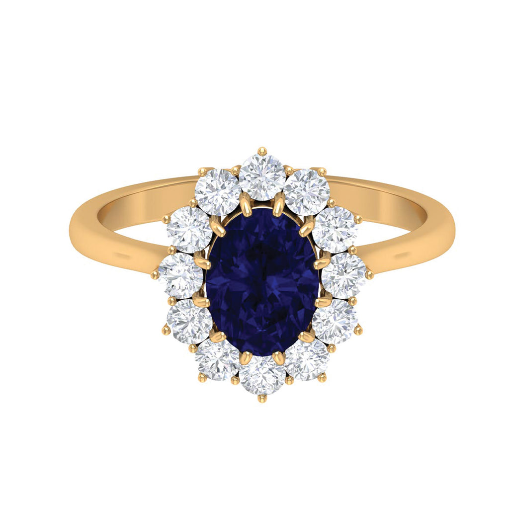 2.50 CT Created Blue Sapphire Solitaire Ring with Diamond Accent Lab Created Blue Sapphire - ( AAAA ) - Quality - Rosec Jewels
