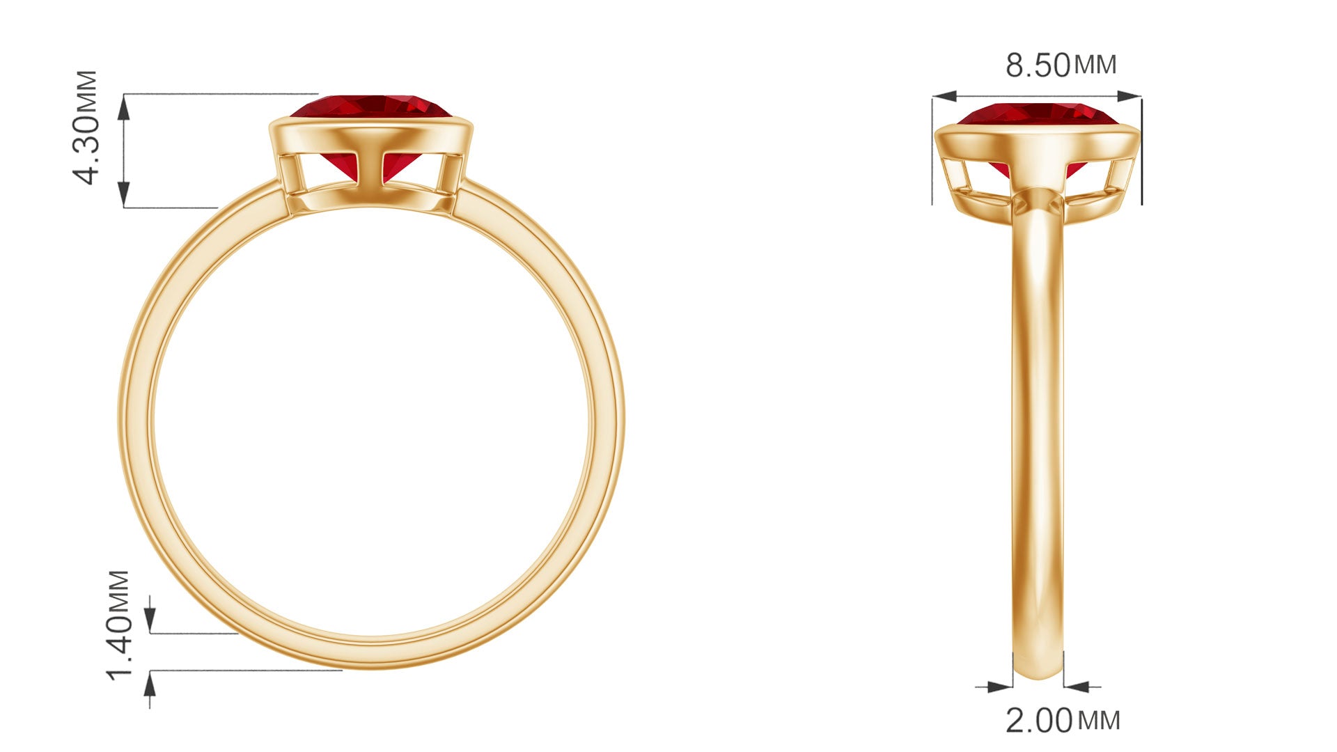 7 MM Round Created Ruby Solitaire Ring in Bezel Setting Lab Created Ruby - ( AAAA ) - Quality - Rosec Jewels