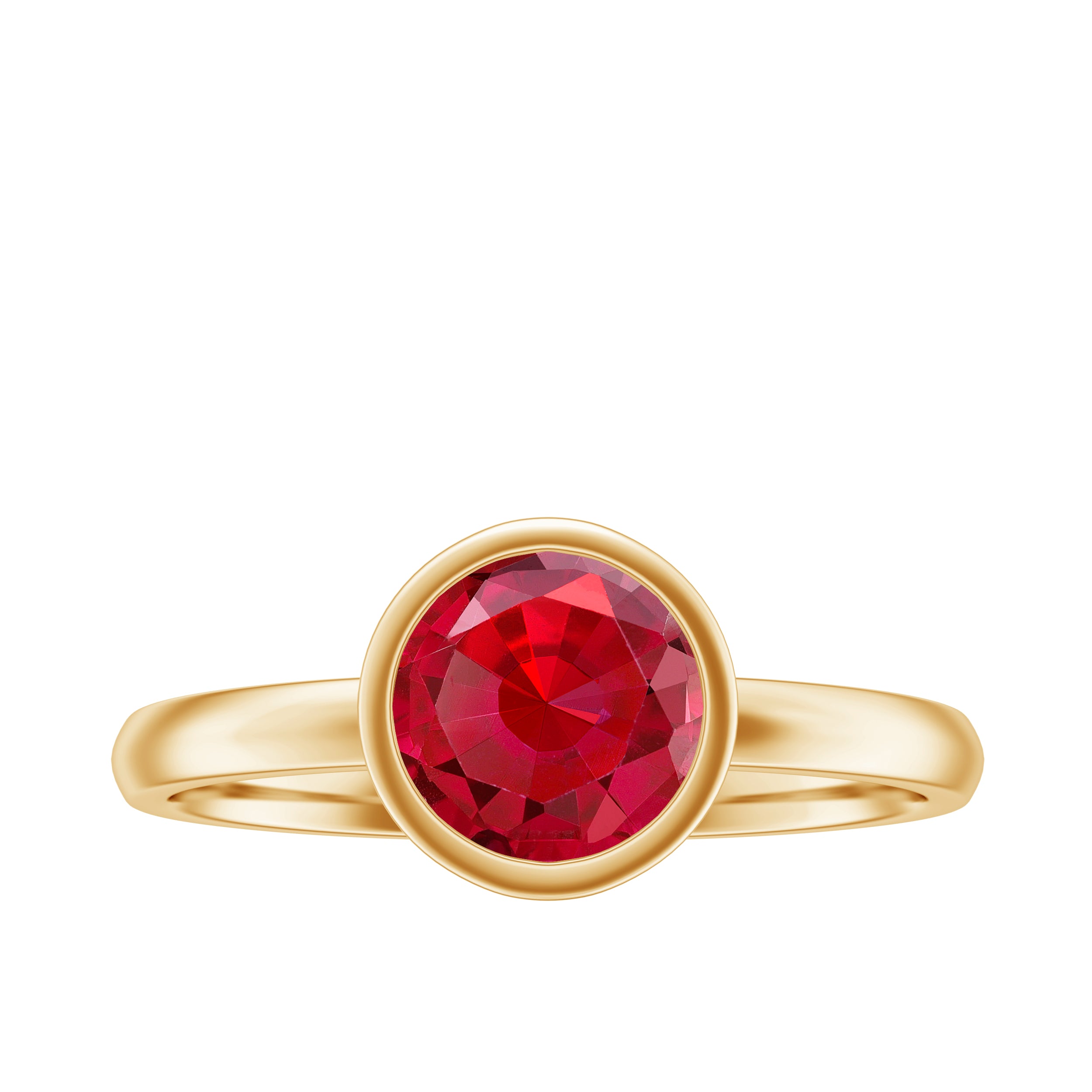 7 MM Round Created Ruby Solitaire Ring in Bezel Setting Lab Created Ruby - ( AAAA ) - Quality - Rosec Jewels