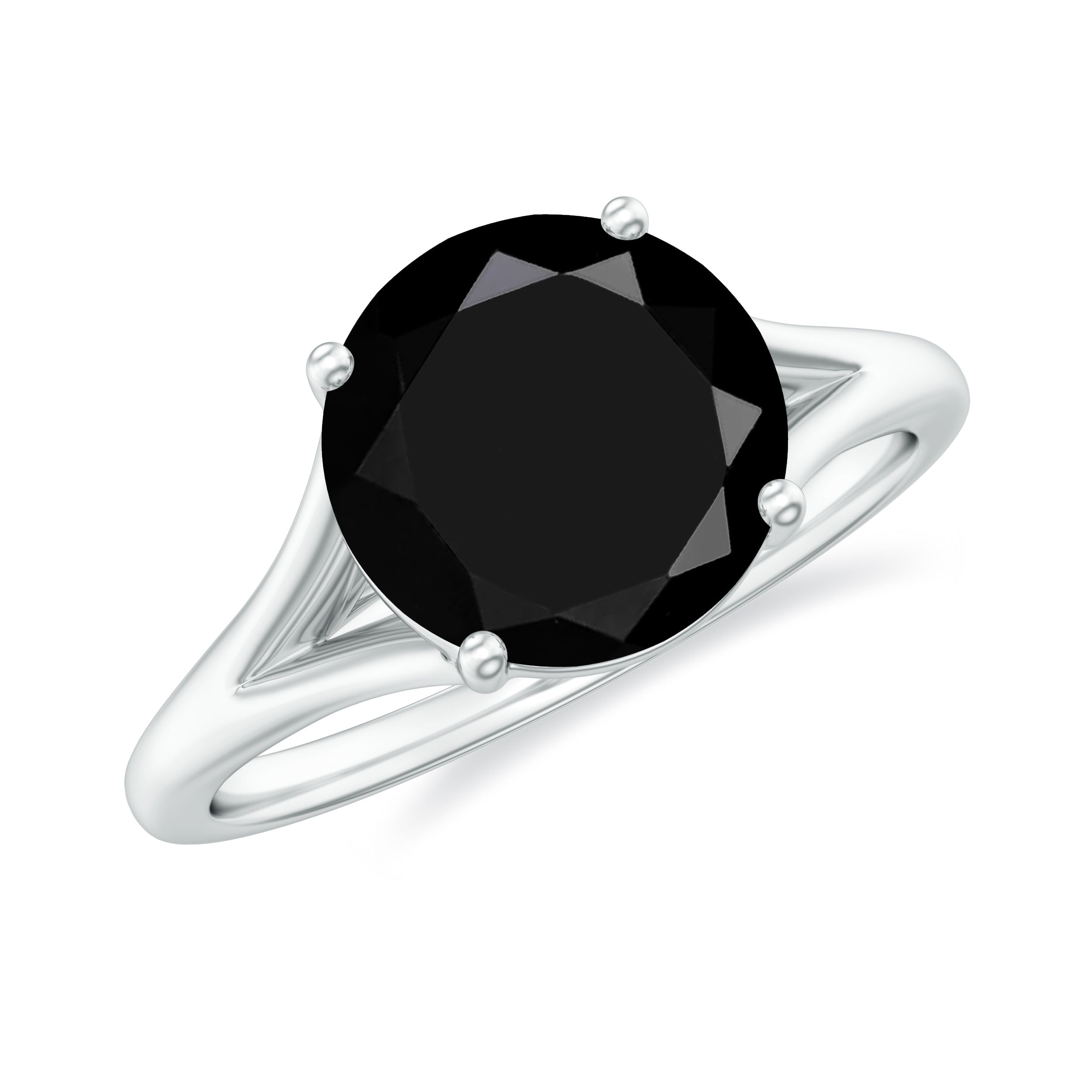 2 CT Black Onyx Solitaire Ring with Hidden Moissanite in Split Shank Black Onyx - ( AAA ) - Quality - Rosec Jewels