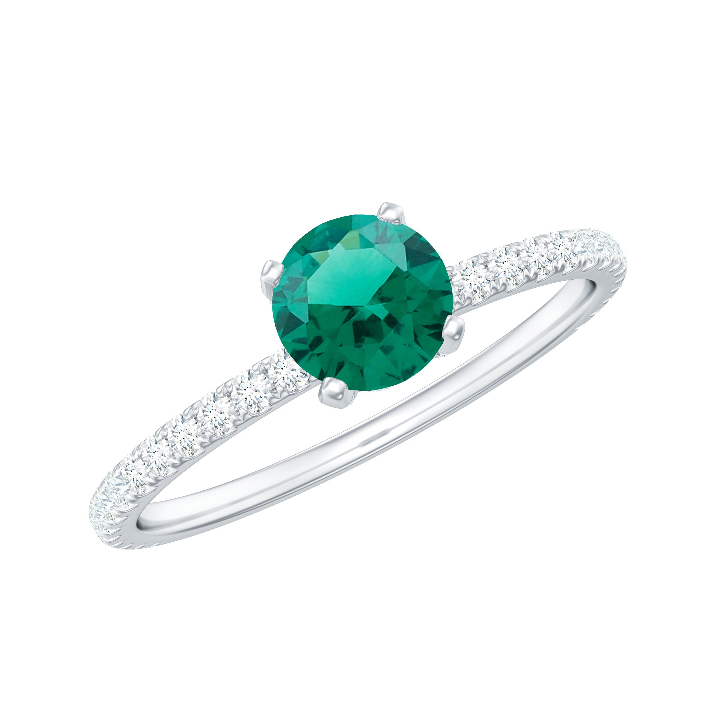 2.25 CT Created Emerald and Diamond Promise Ring Lab Created Emerald - ( AAAA ) - Quality - Rosec Jewels