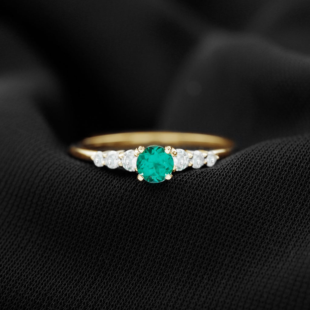 0.75 CT Created Emerald and Diamond Promise Ring Lab Created Emerald - ( AAAA ) - Quality - Rosec Jewels