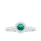 0.75 CT Created Emerald Engagement Ring with Diamond Halo Lab Created Emerald - ( AAAA ) - Quality - Rosec Jewels