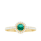 0.75 CT Created Emerald Engagement Ring with Diamond Halo Lab Created Emerald - ( AAAA ) - Quality - Rosec Jewels