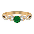 1 CT Created Emerald and Diamond Crossover Engagement Ring Lab Created Emerald - ( AAAA ) - Quality - Rosec Jewels