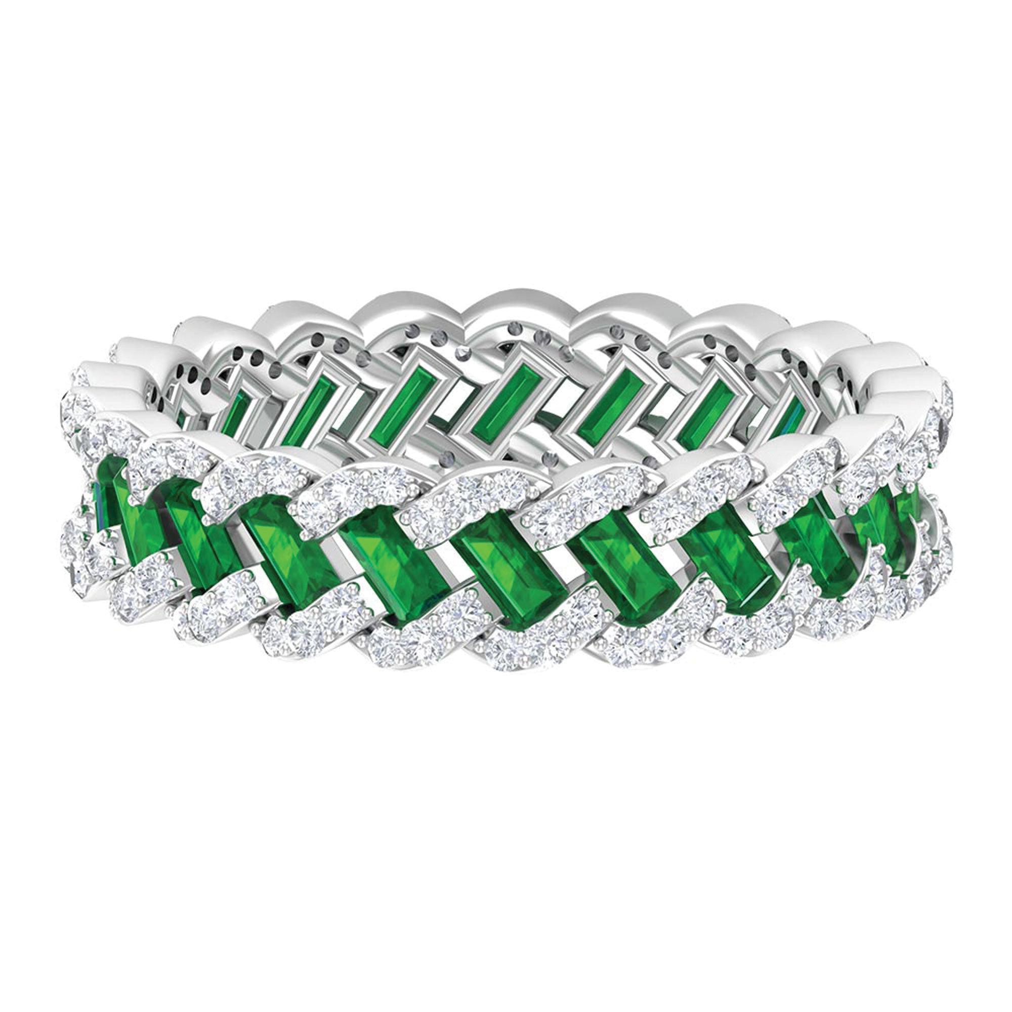 1.75 CT Baguette Cut Lab Created Emerald and Moissanite Eternity Wedding Band Lab Created Emerald - ( AAAA ) - Quality - Rosec Jewels