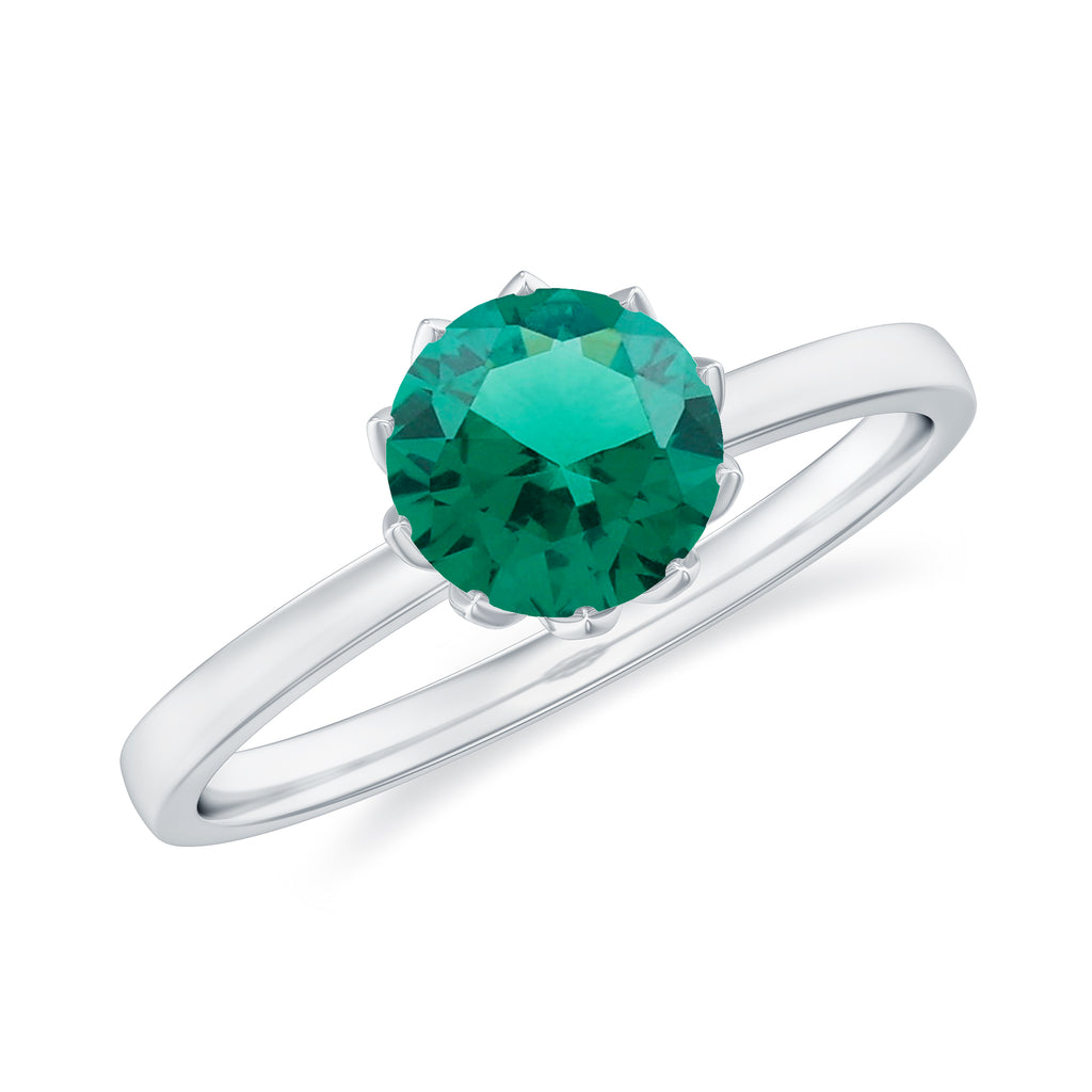 6 MM Round Cut Lab Created Emerald Solitaire Ring in Lotus Basket Setting Lab Created Emerald - ( AAAA ) - Quality - Rosec Jewels