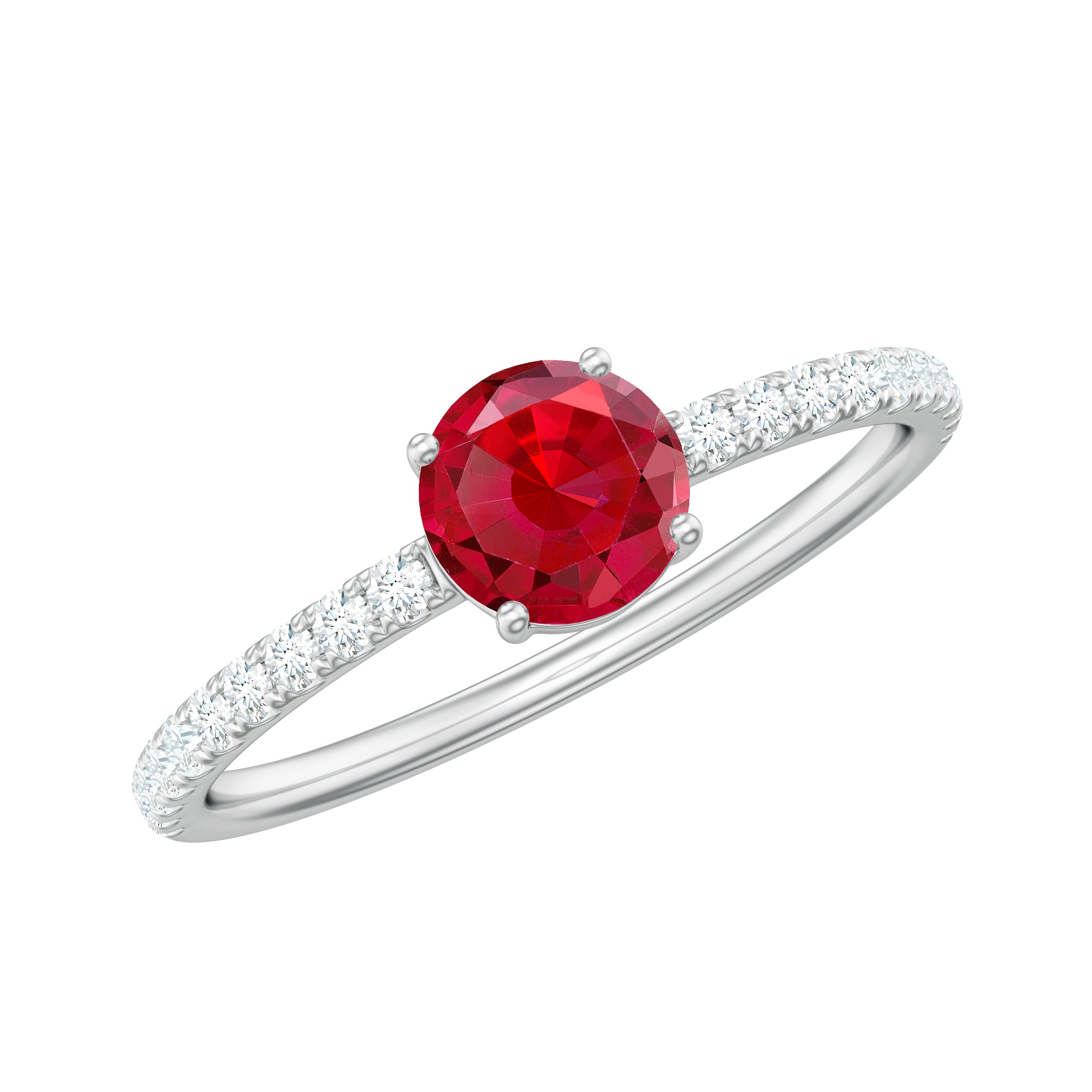 Lab Grown Ruby Solitaire Engagement Ring with Diamond Side Stones Lab Created Ruby - ( AAAA ) - Quality - Rosec Jewels