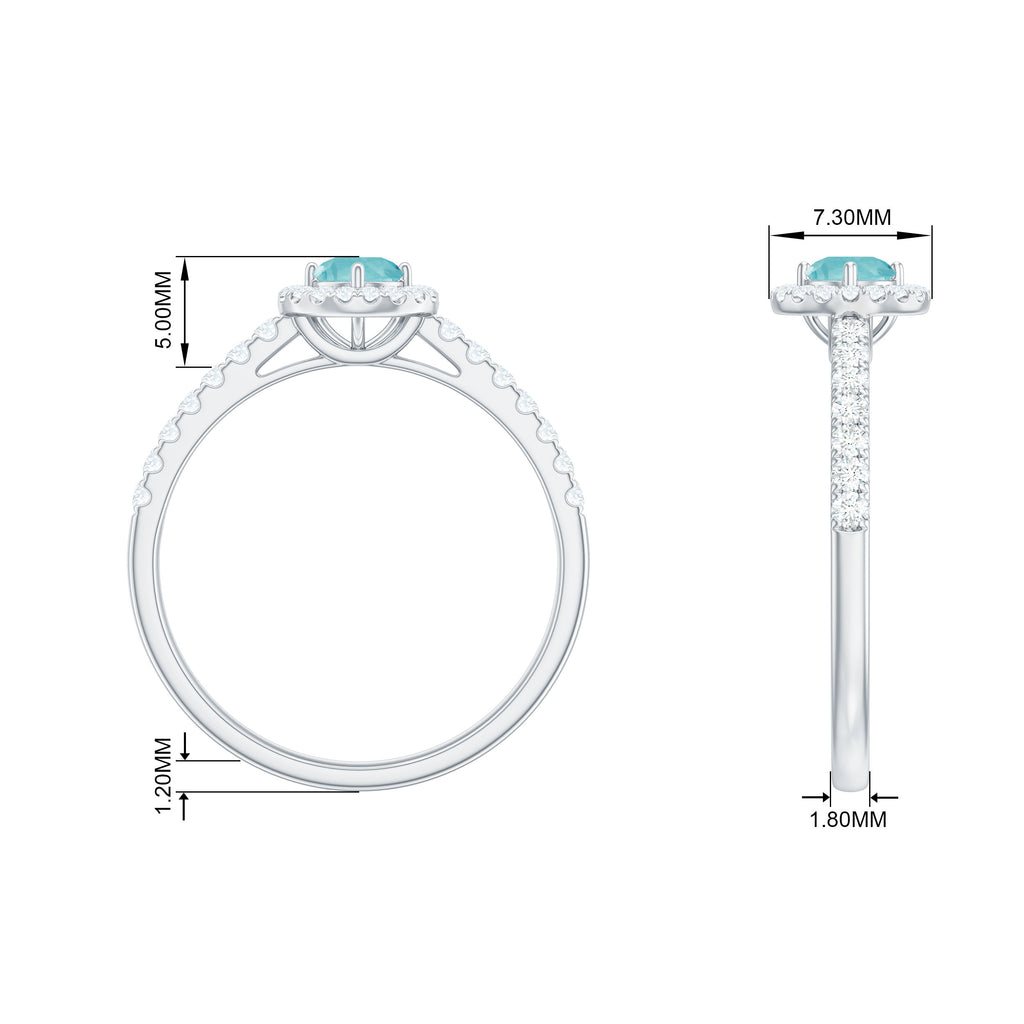 0.75 CT Diamond Halo Engagement Ring with Sky Blue Topaz Sky Blue Topaz - ( AAA ) - Quality - Rosec Jewels