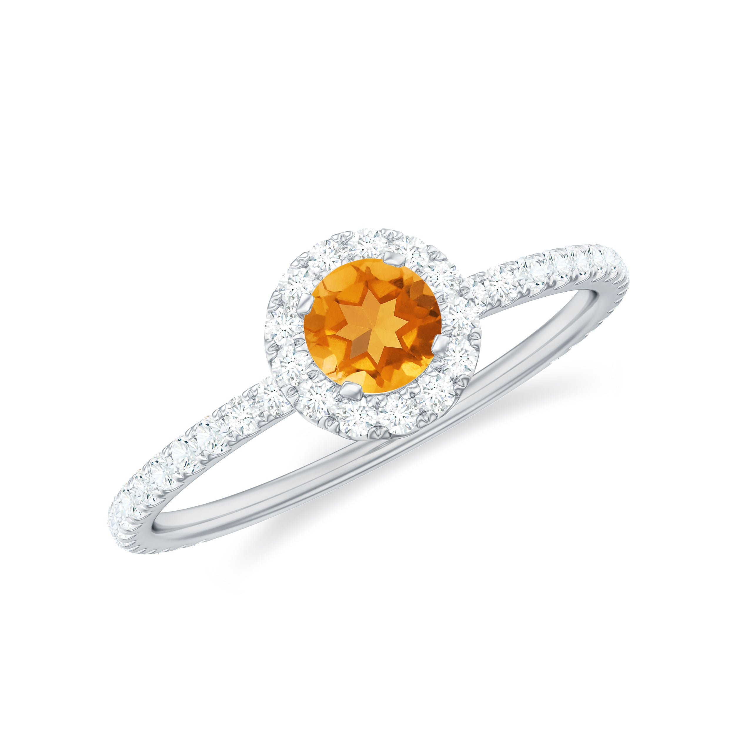 1/2 CT Citrine Halo Engagement Ring with Diamond Citrine - ( AAA ) - Quality - Rosec Jewels