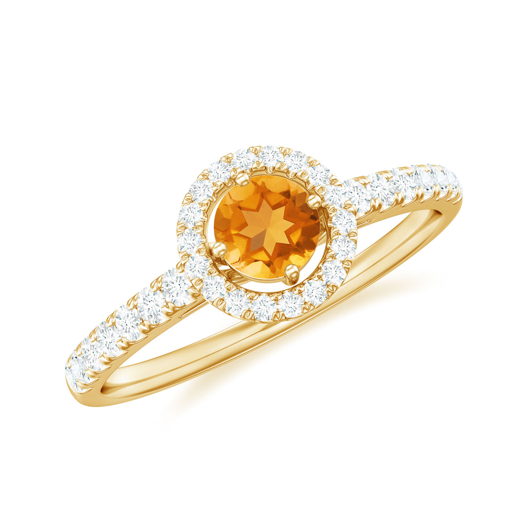 0.75 CT Citrine and Diamond Halo Engagement Ring Citrine - ( AAA ) - Quality - Rosec Jewels