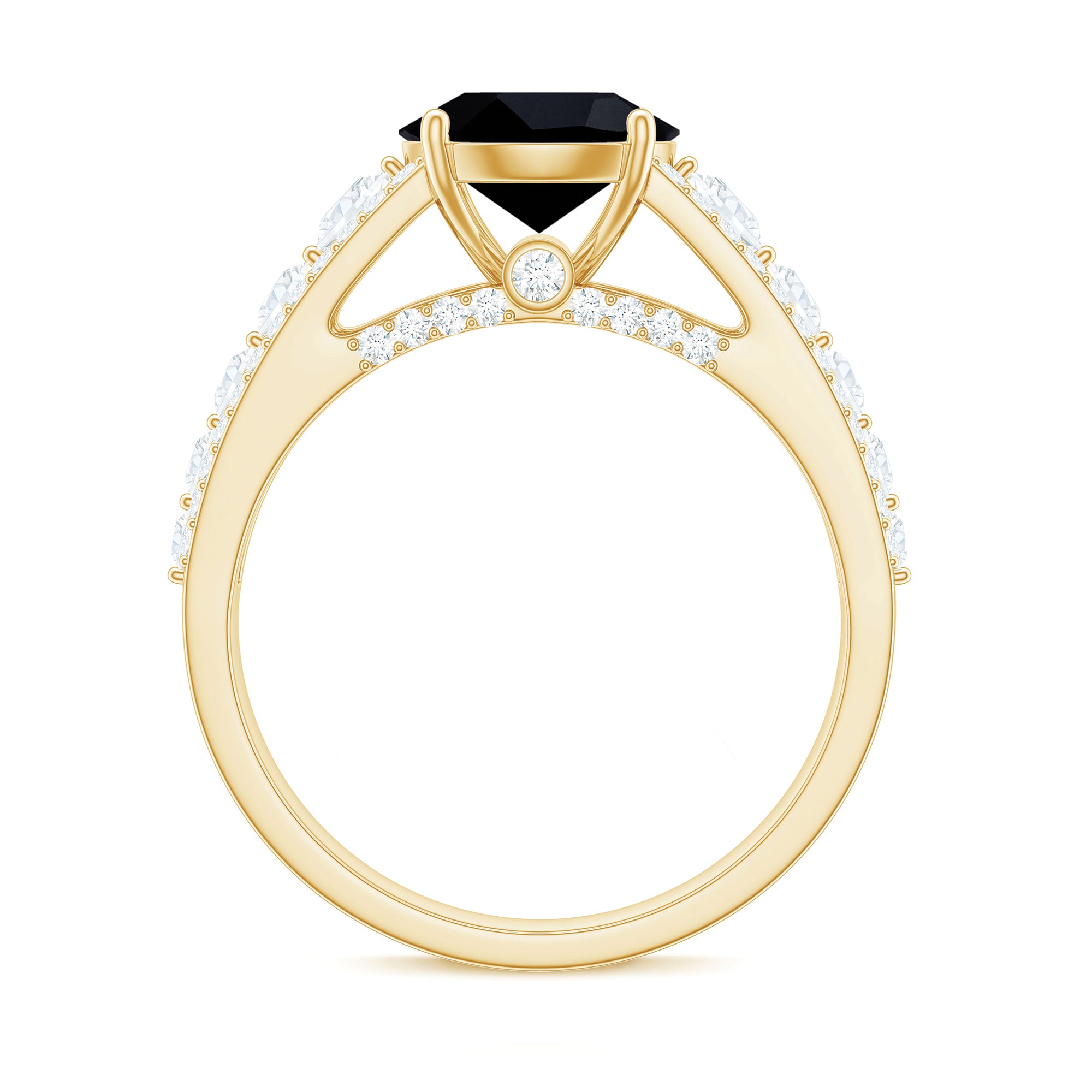Lab-Created Black Diamond Statement Engagement Ring with Moissanite Lab Created Black Diamond - ( AAAA ) - Quality - Rosec Jewels