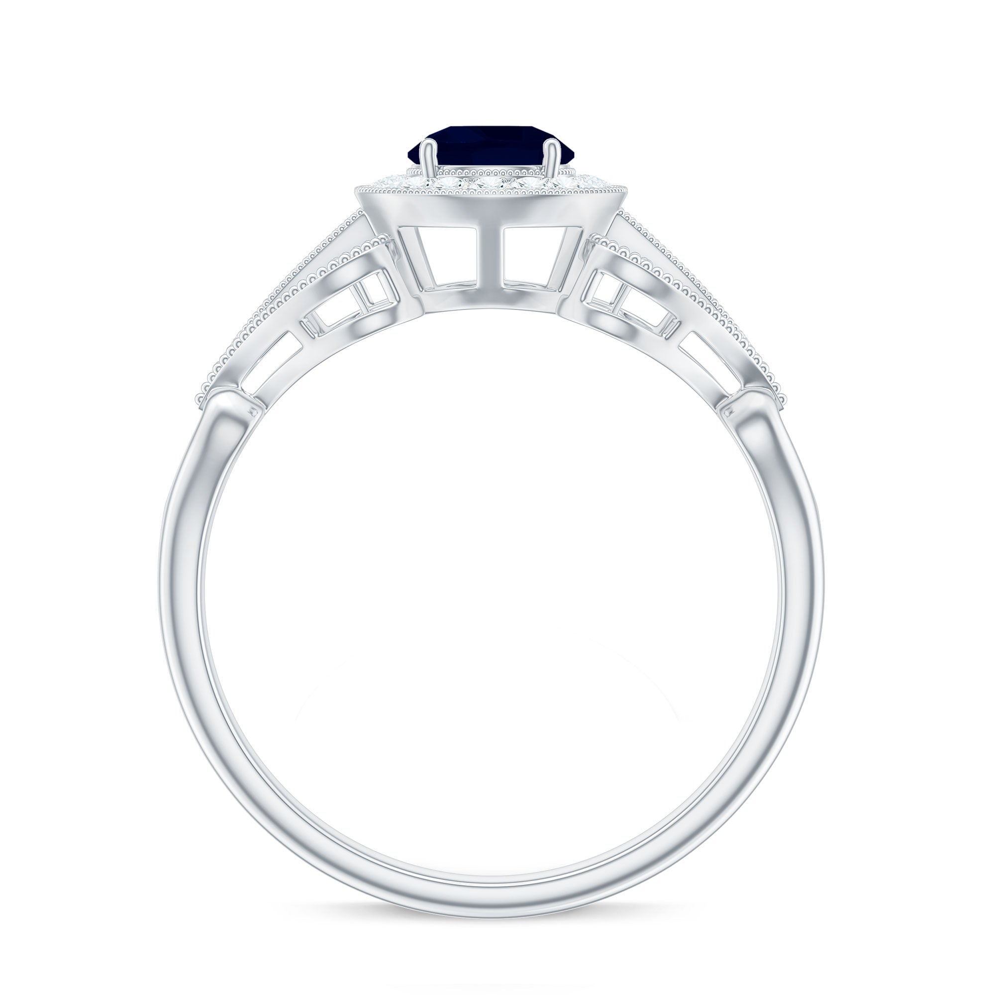 1.25 CT Blue Sapphire Solitaire with Diamond Milgrain Engagement Ring Blue Sapphire - ( AAA ) - Quality - Rosec Jewels