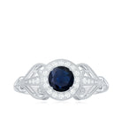 1.25 CT Blue Sapphire Solitaire with Diamond Milgrain Engagement Ring Blue Sapphire - ( AAA ) - Quality - Rosec Jewels