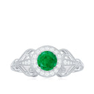 Vintage Inspired Emerald Engagement Ring with Diamond Emerald - ( AAA ) - Quality - Rosec Jewels