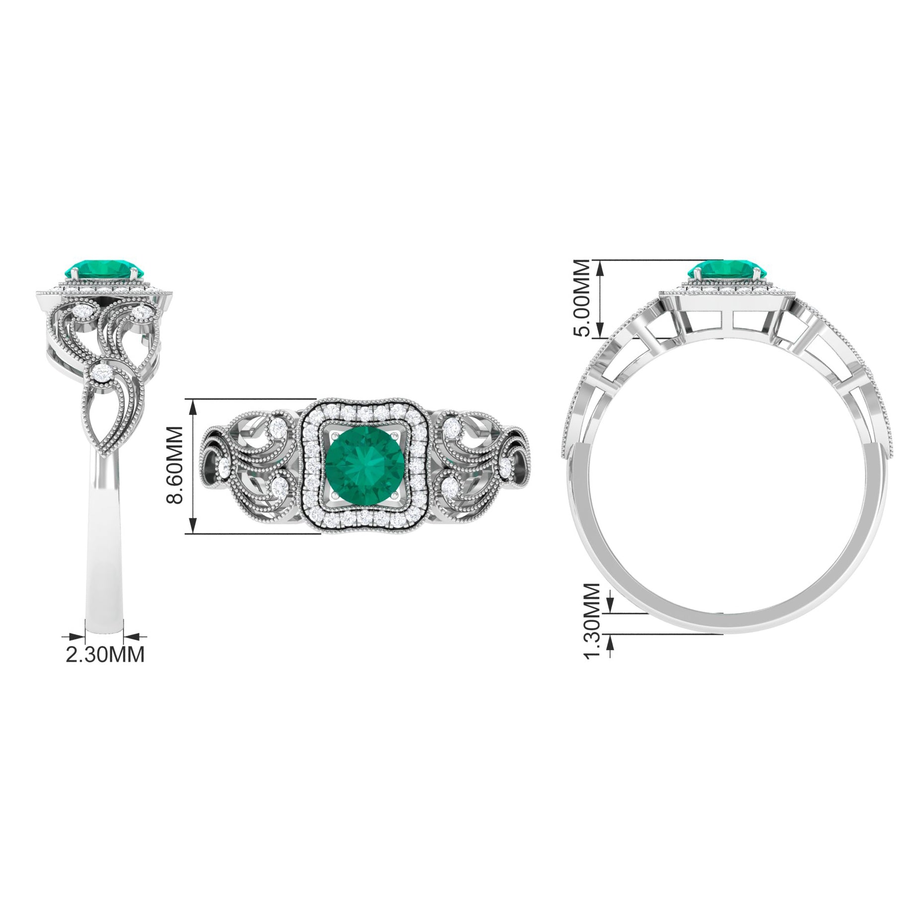 3/4 CT Art Deco Emerald and Diamond Engagement Ring with Milgrain Detailing Emerald - ( AAA ) - Quality - Rosec Jewels