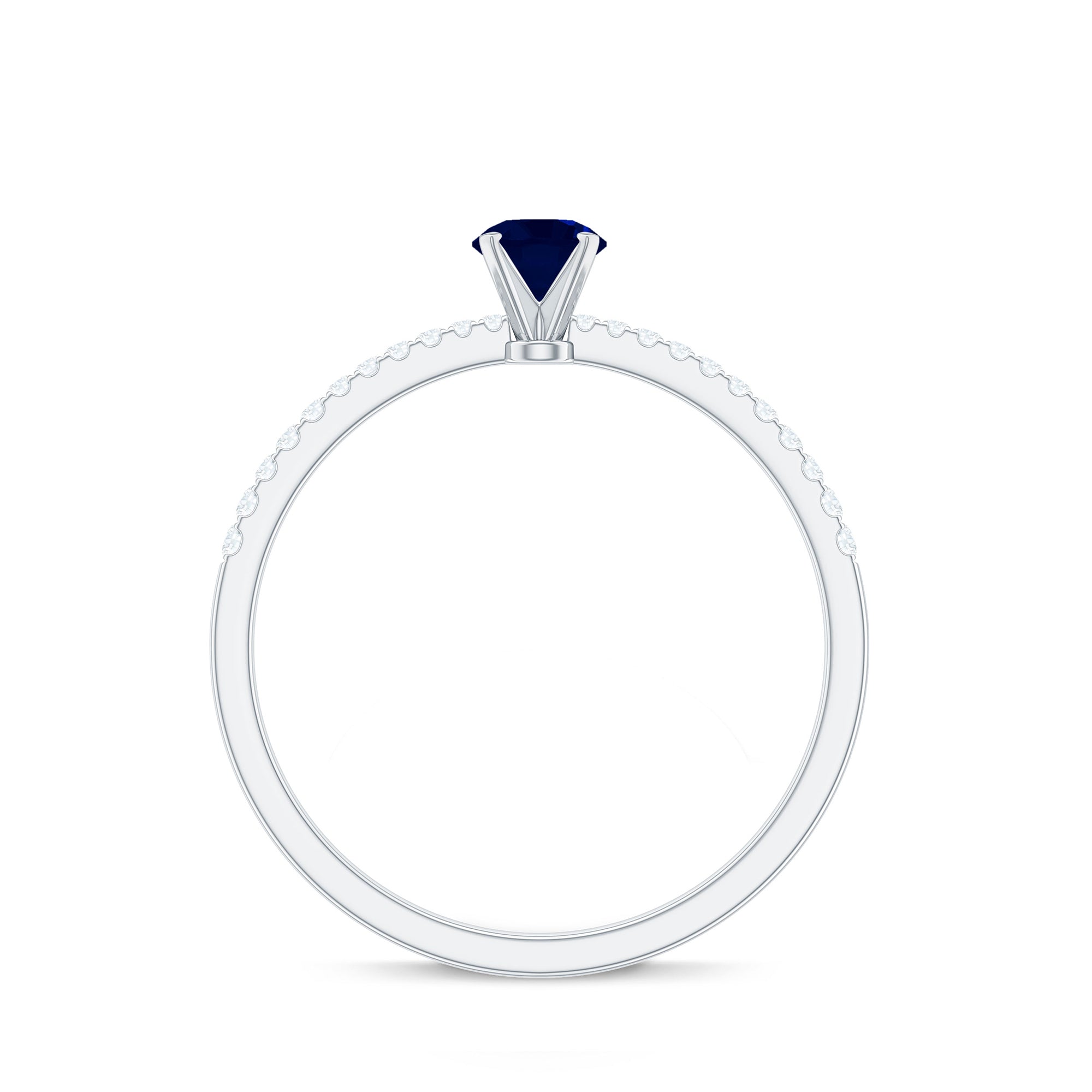 1/2 CT French Set Solitaire Blue Sapphire and Diamond Minimal Ring Blue Sapphire - ( AAA ) - Quality - Rosec Jewels