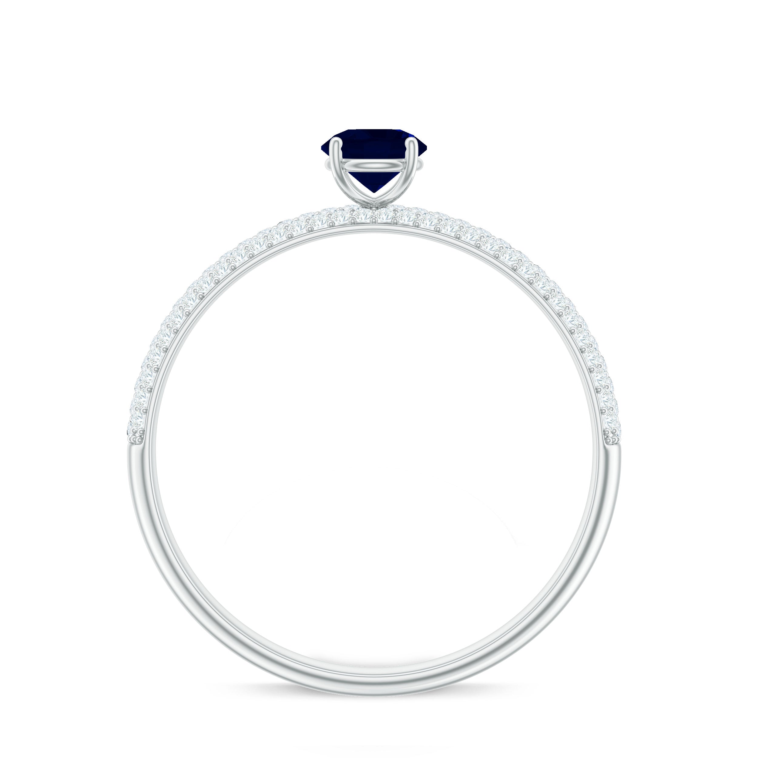 Blue Sapphire Ring with Diamond Simple Engagement Ring Blue Sapphire - ( AAA ) - Quality - Rosec Jewels