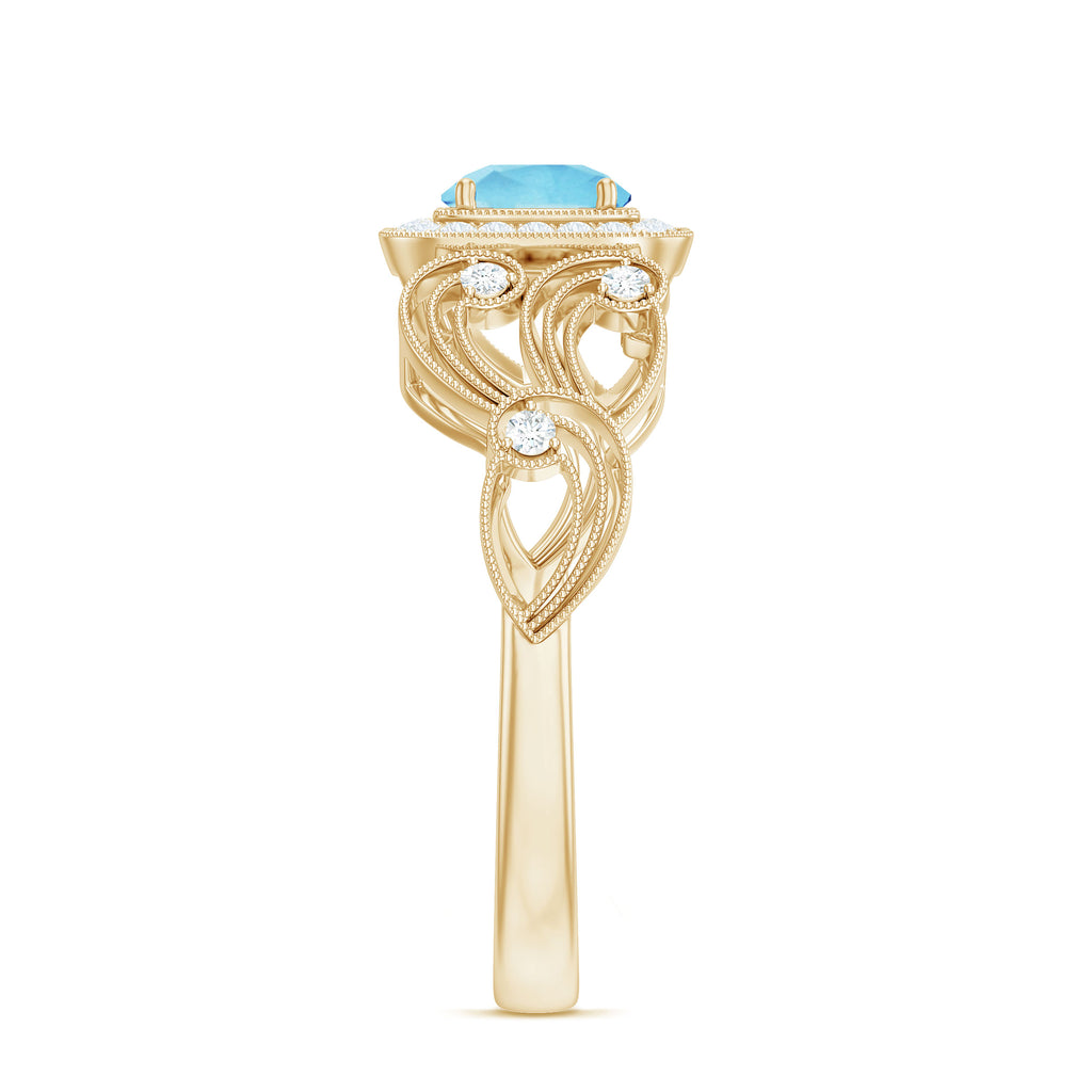 3/4 CT Aquamarine and Diamond Art Deco Engagement Ring with Milgrain Details Aquamarine - ( AAA ) - Quality - Rosec Jewels