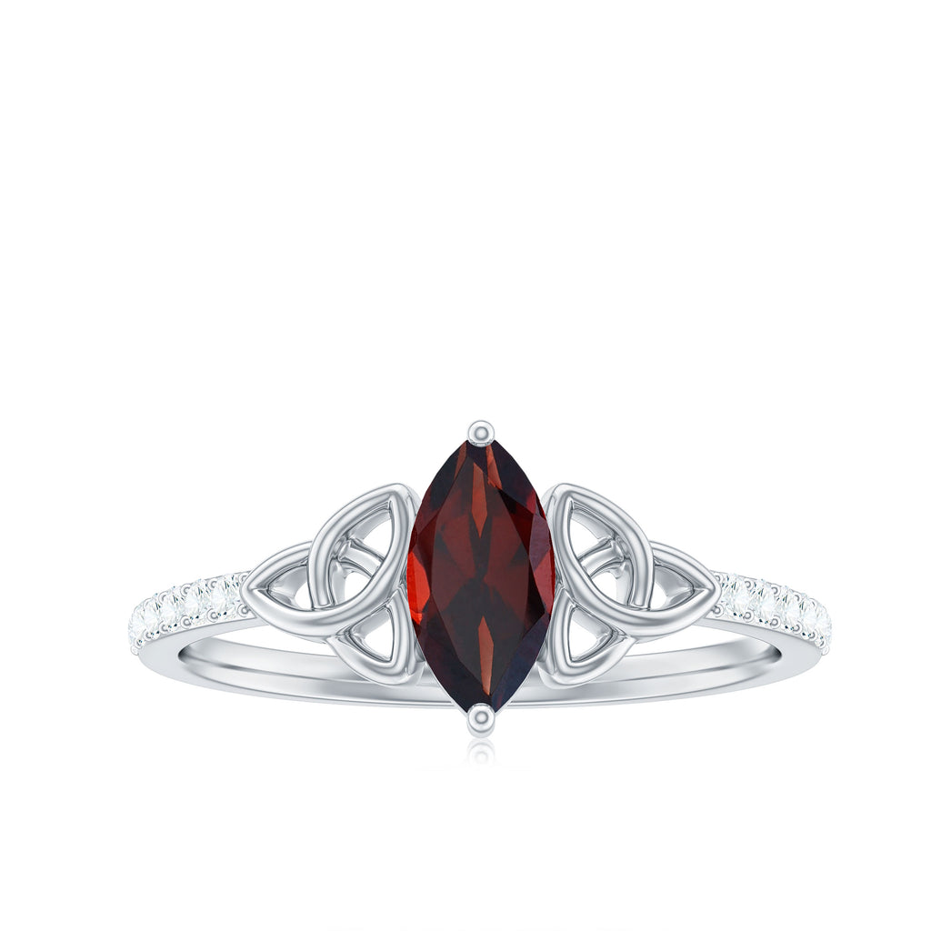 1 CT Marquise Cut Solitaire Garnet Celtic Knot Ring with Diamond Garnet - ( AAA ) - Quality - Rosec Jewels