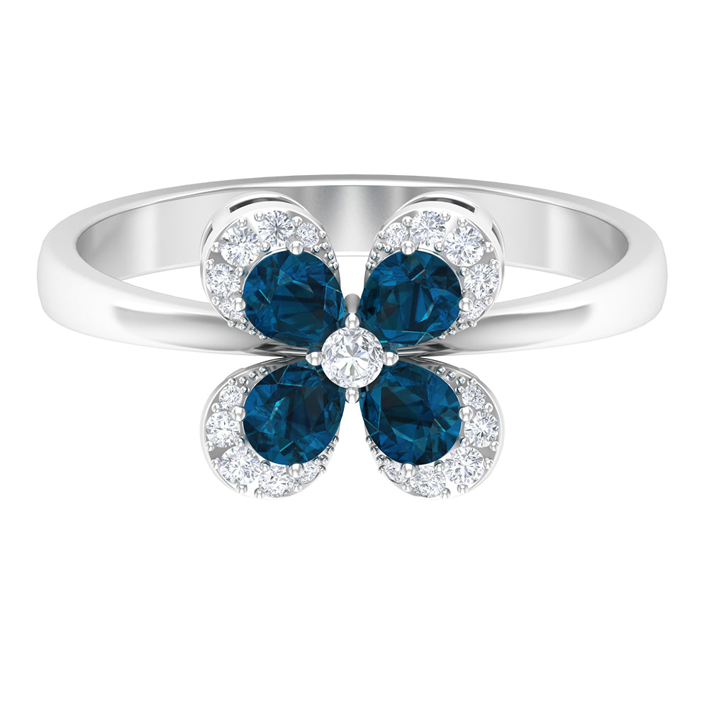 0.75 CT London Blue Topaz and Diamond Floral Ring London Blue Topaz - ( AAA ) - Quality - Rosec Jewels