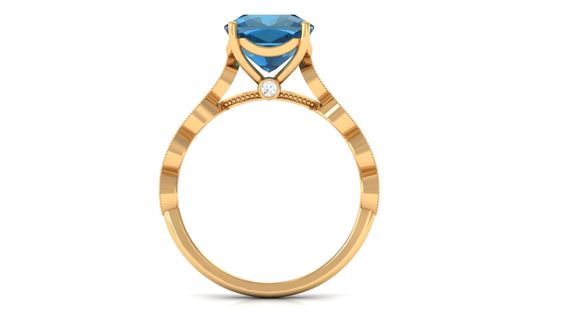 Cushion Cut London Blue Topaz Engagement Ring with Diamond London Blue Topaz - ( AAA ) - Quality - Rosec Jewels