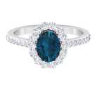 Oval Cut London Blue Topaz with Diamond Halo Ring London Blue Topaz - ( AAA ) - Quality - Rosec Jewels