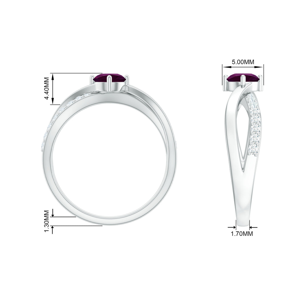1/2 CT Rhodolite Solitaire and Diamond Infinity Ring Rhodolite - ( AAA ) - Quality - Rosec Jewels