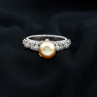Solitaire South Sea Pearl Flower Engagement Ring with Diamond South Sea Pearl - ( AAA ) - Quality - Rosec Jewels