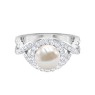 9.25 CT Freshwater Pearl and Moissanite Crossover Engagement Ring Freshwater Pearl - ( AAA ) - Quality - Rosec Jewels