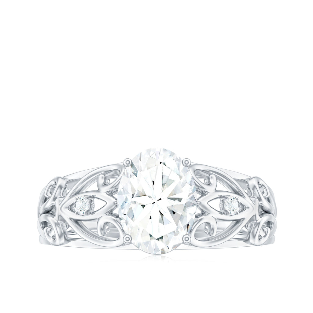 Oval Cut Moissanite Solitaire Antique Style Ring in Gold Moissanite - ( D-VS1 ) - Color and Clarity - Rosec Jewels