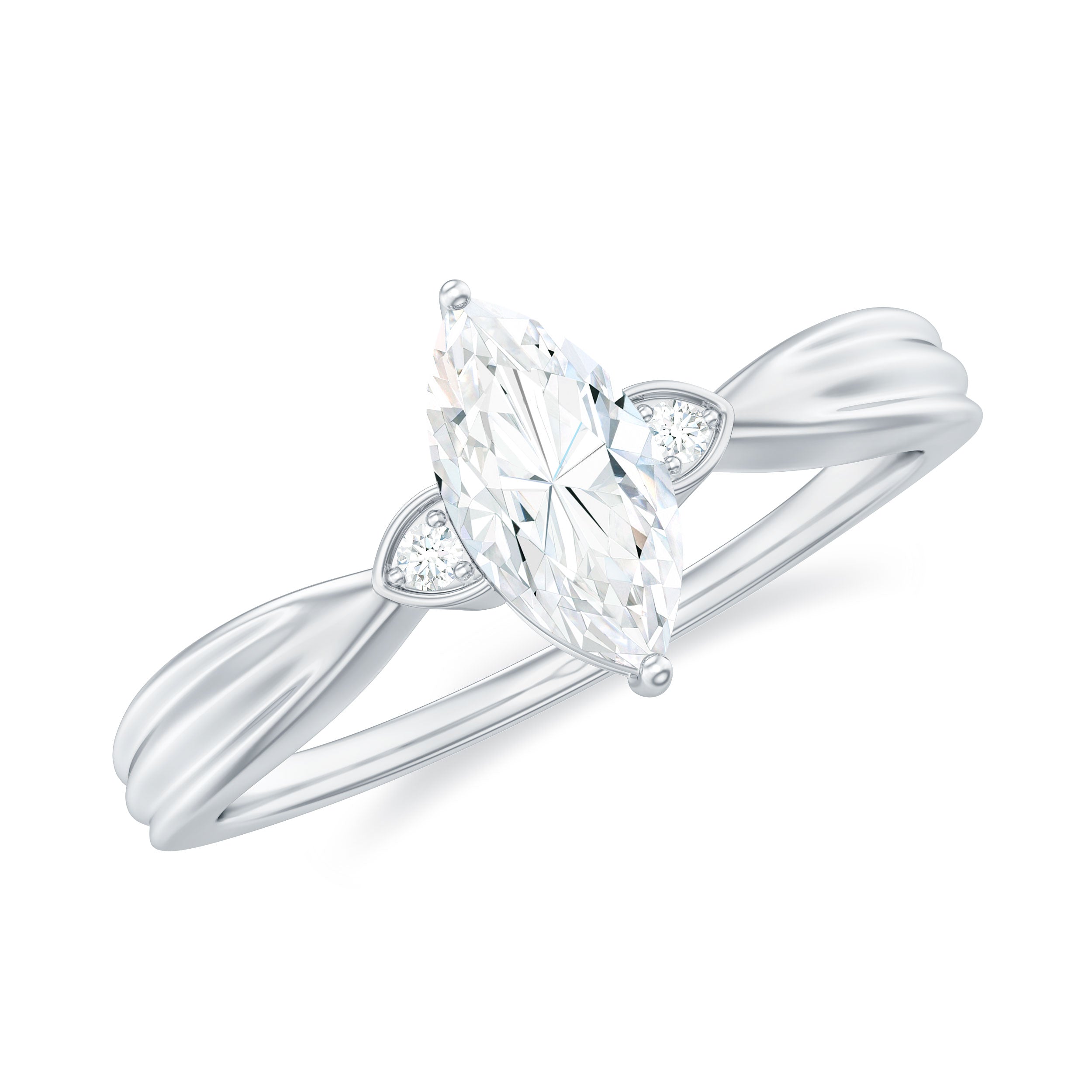 Marquise Moissanite Simple Solitaire Engagement Ring Moissanite - ( D-VS1 ) - Color and Clarity - Rosec Jewels
