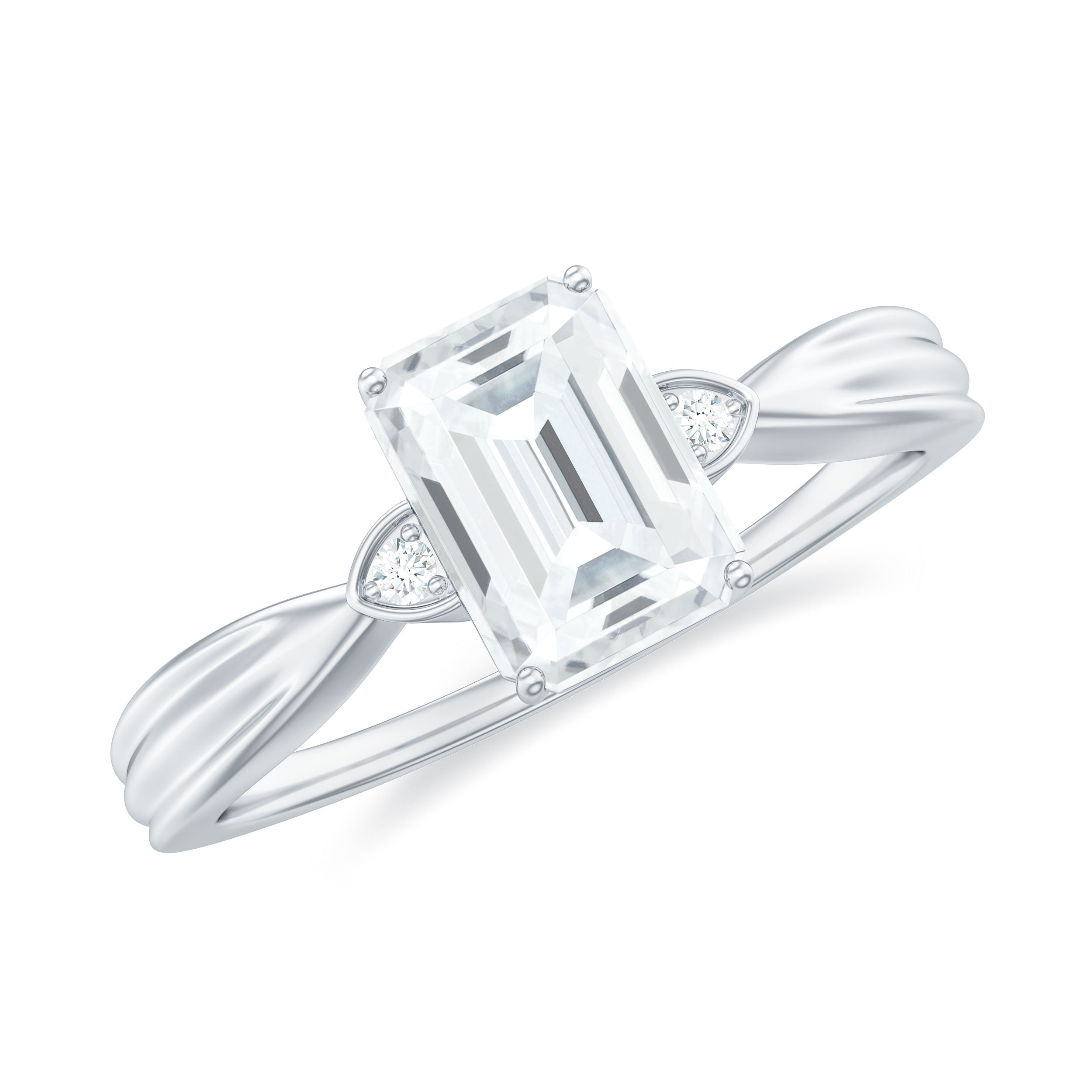 Emerald Cut Moissanite Simple Solitaire Engagement Ring for Girlfriend Moissanite - ( D-VS1 ) - Color and Clarity - Rosec Jewels