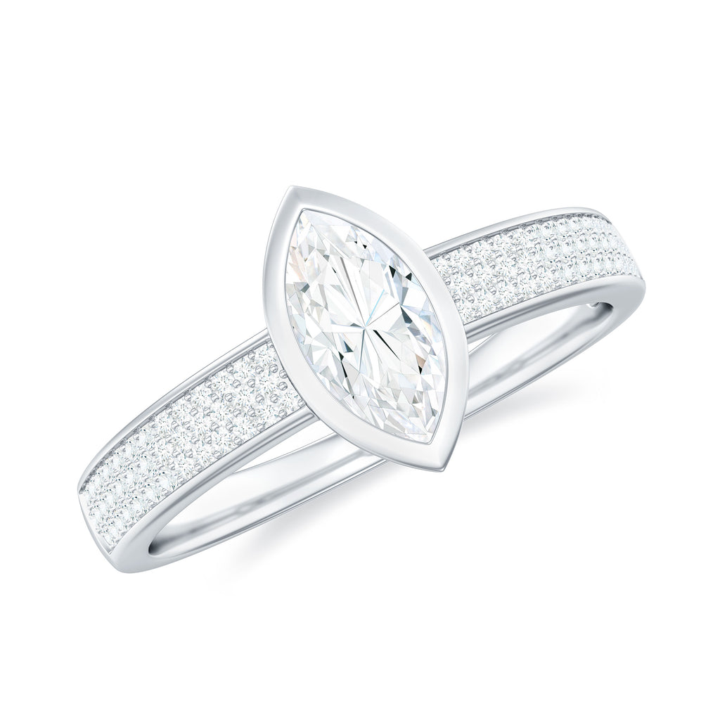 Marquise Cut Moissanite Solitaire Engagement Ring in Bezel Setting Moissanite - ( D-VS1 ) - Color and Clarity - Rosec Jewels