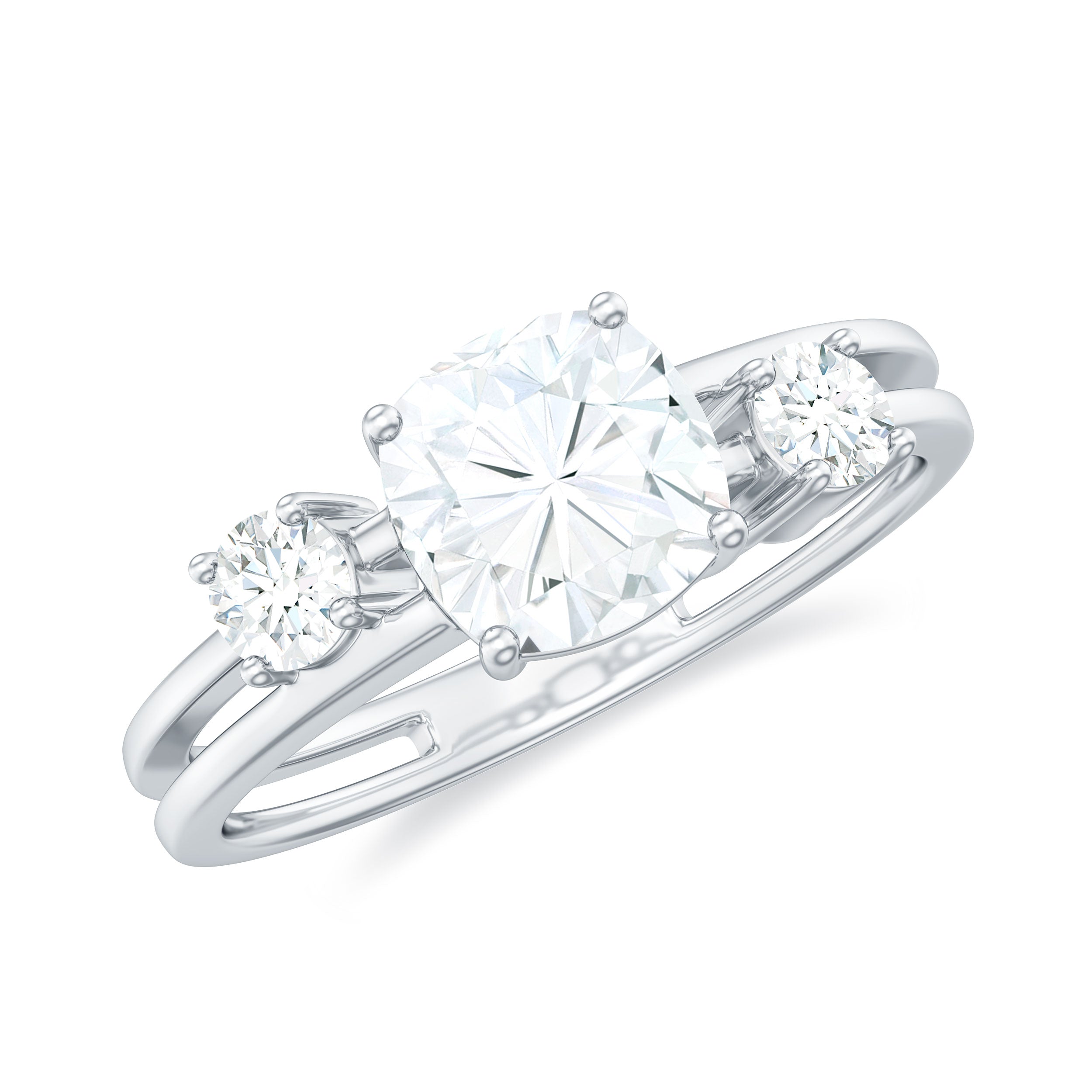 Cushion Cut Moissanite Double Band Promise Ring in Gold Moissanite - ( D-VS1 ) - Color and Clarity - Rosec Jewels