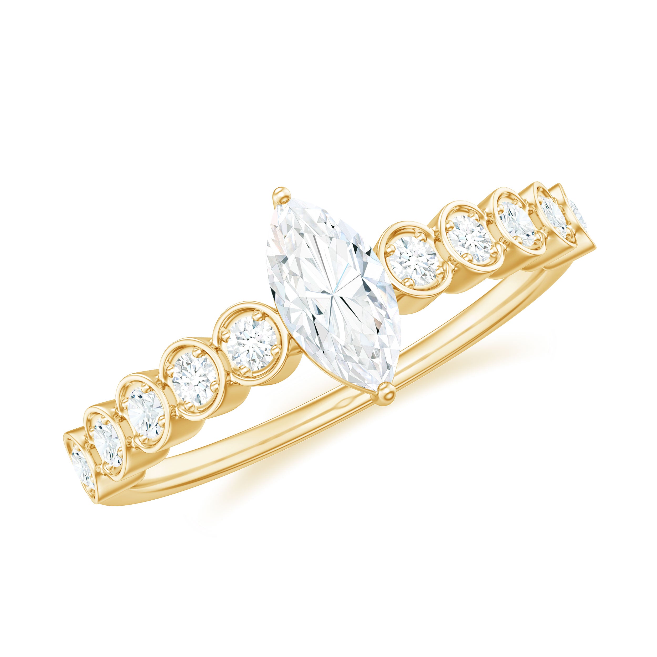 Marquise Cut Moissanite Solitaire Ring with Side Stones Moissanite - ( D-VS1 ) - Color and Clarity - Rosec Jewels