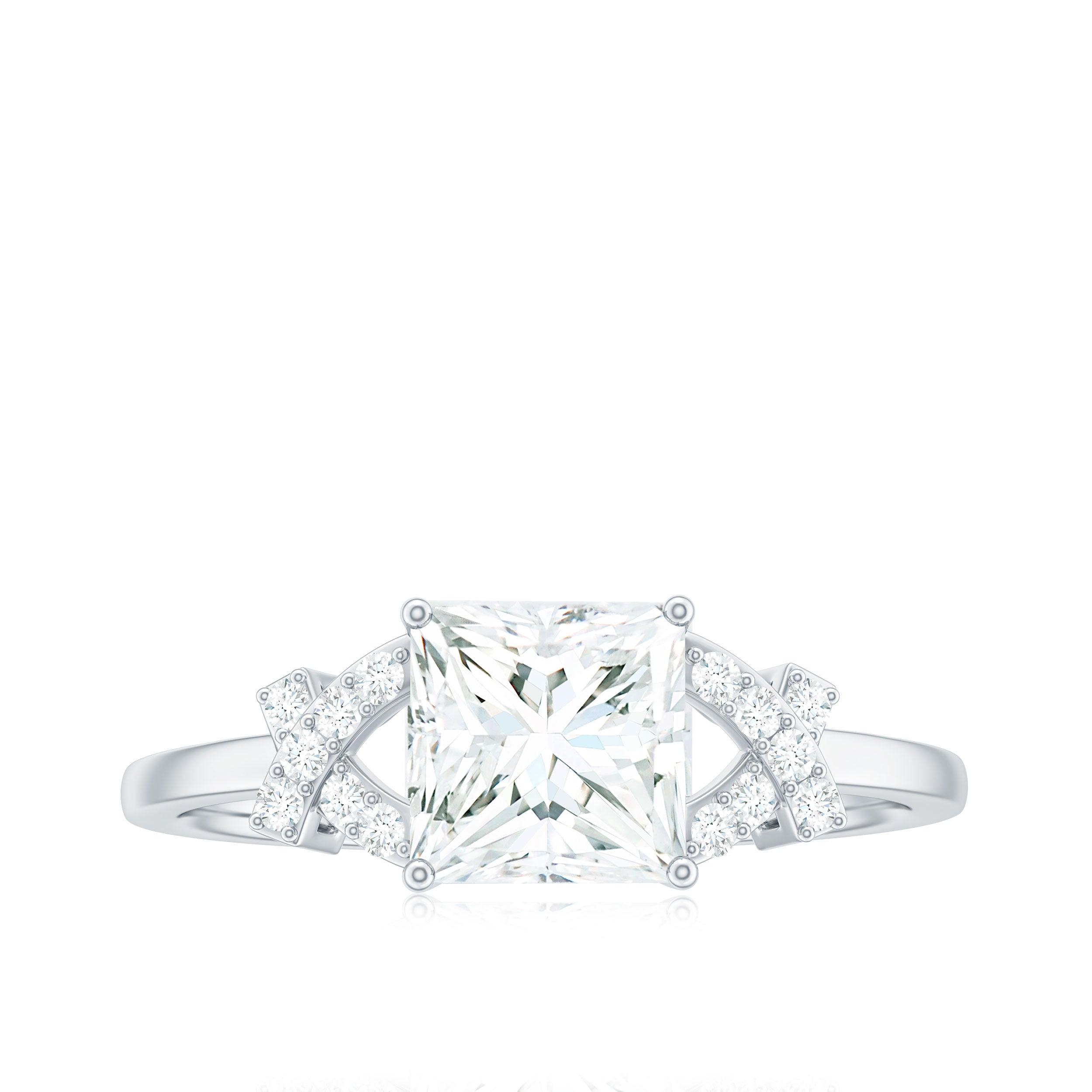 Princess Cut Moissanite Solitaire Ring in Spilt Shank Moissanite - ( D-VS1 ) - Color and Clarity - Rosec Jewels