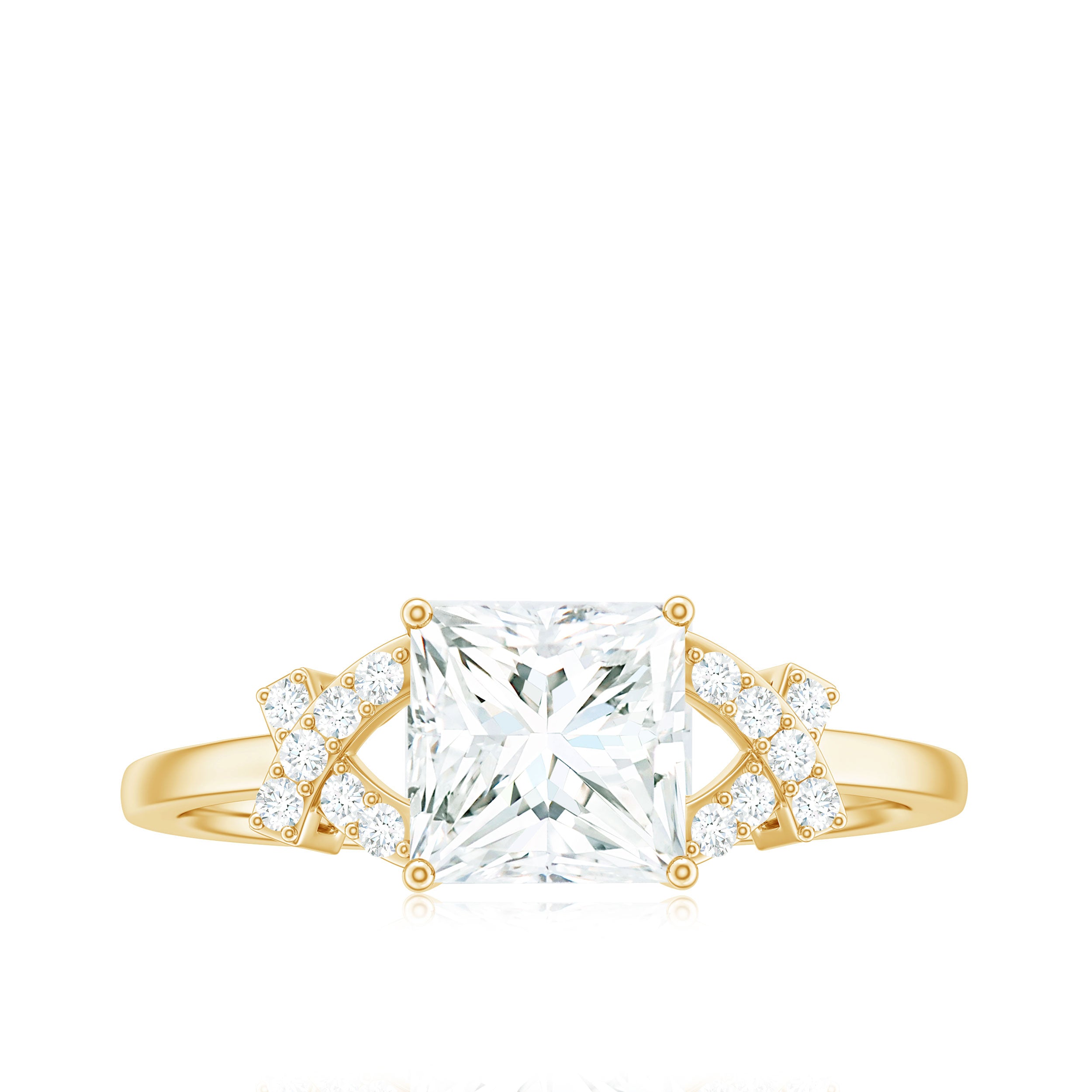 Princess Cut Moissanite Solitaire Ring in Spilt Shank Moissanite - ( D-VS1 ) - Color and Clarity - Rosec Jewels